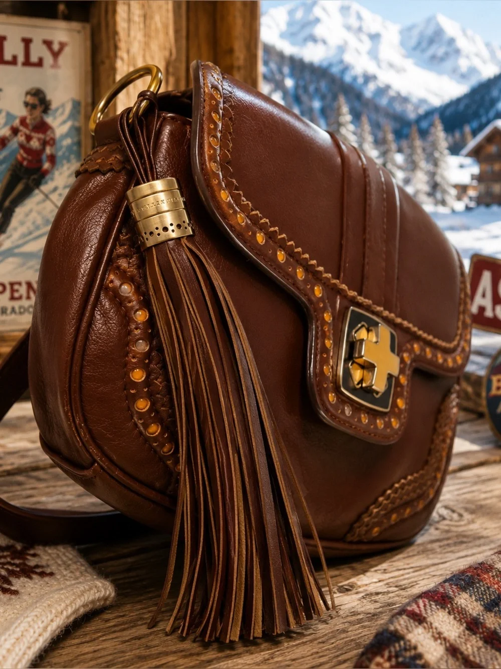 Bally Brown Leather Tassel 2-Way & Crossbody Turn Lock | Italian Leather | Rare